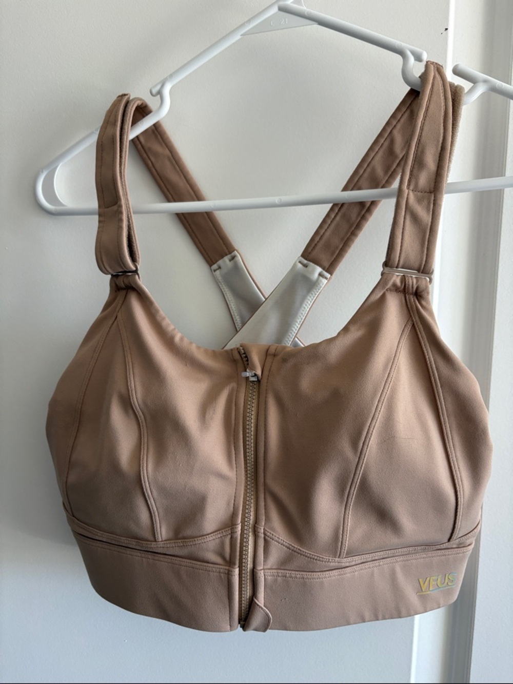 Front-Zip High-Impact Sports Bra in Taupe
